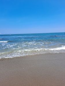 Canggu, Bali. Beach, sand, waves, blue sky