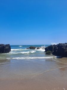 Canggu, Bali. Beach, sand, waves, blue sky